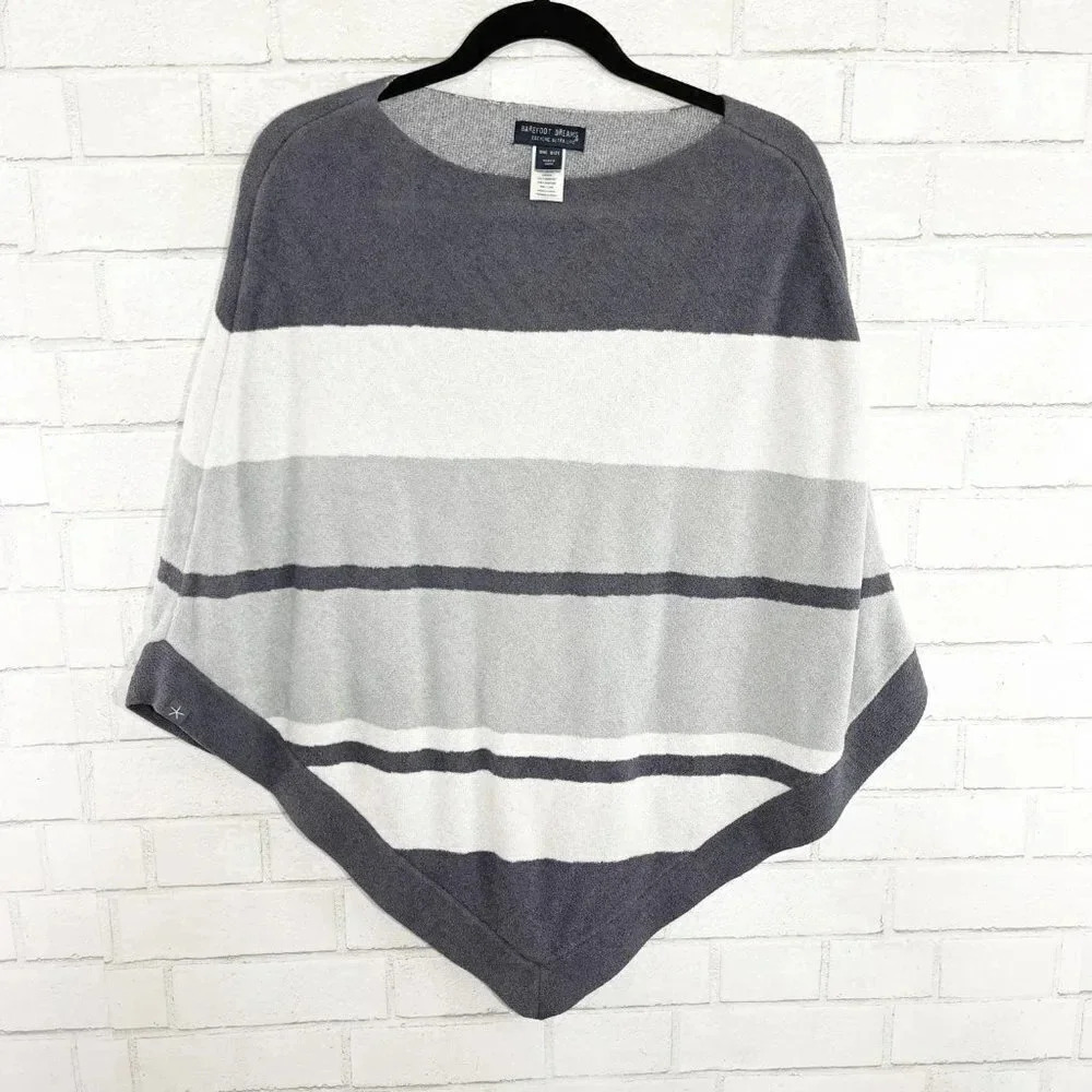 Barefoot Dreams Cozy Chic Ultra Lite Soft Striped Poncho One Size Fits Most